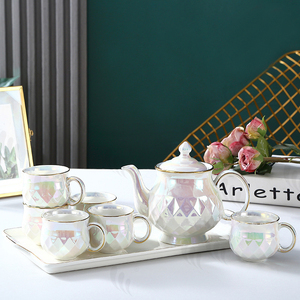 Ceramic Golden <b>Tea</b> Set With <b>Tray</b> Luxury 8pcs Porcelain Coffee Cups Teapot and Gold Cups Set - Product Image 3