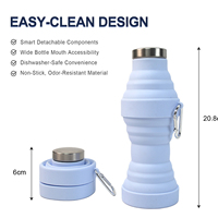 Bouteille d'eau pliable en silicone de qualité alimentaire, portable pour l'extérieur, vente en gros d'usine, idéale pour le fitness, les voyages et le camping
