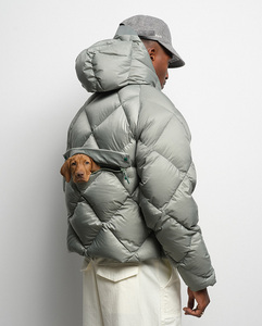 Vestes d'hiver en duvet personnalisées de marque unisexe avec fermeture éclair, doudoune grise d'extérieur coupe-vent en duvet de canard et d'oie pour hommes - Product Image 2