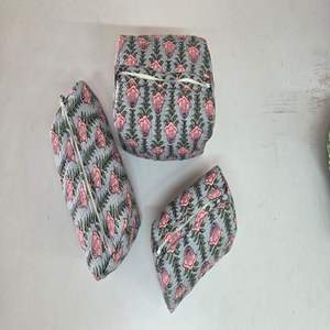 Trousse de Toilette Matelassée 100% Coton, Pochette de Toilette, Trousse à Maquillage, Lot de 3, Pliable, Multifonction, Écologique - Product Image 2