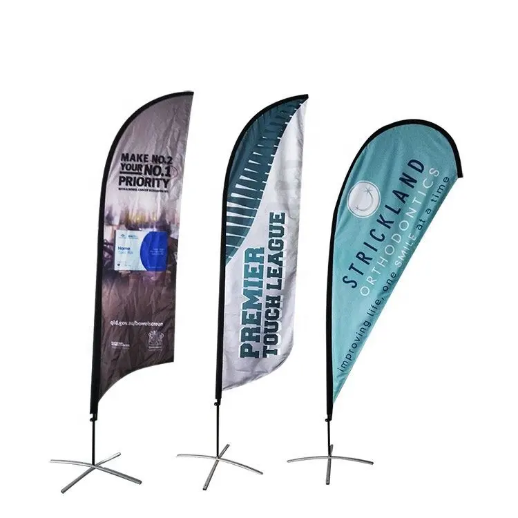 Factory Custom Polyester Mini Promotional Usage Polyester Feather Water Base Flag Beach Flag Printing