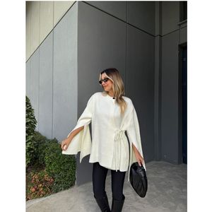 Mybeefashion Cardigan en tricot pour femme avec nœud sur le devant, manches longues, coupe standard, blanc cassé, mélange d'acrylique - Product Image 2