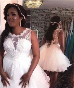 S0461N nuovo <span class=keywords><strong>abito</strong></span> da sposa <span class=keywords><strong>corto</strong></span> bianco girocollo a una linea di Tulle Applique pizzo spiaggia <span class=keywords><strong>abito</strong></span> da sposa - Product Image 5