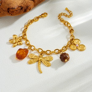 Fashion Charm Bracelet Gold Plated Flower Dragonfly Pendant Zinc Alloy Women's Jewelry Gift B2141 - Product Image 3