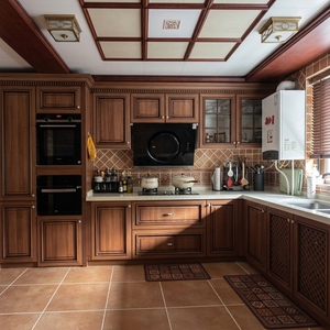 Mobile dispensa angolare su misura in legno massello di betulla con cassetti estraibili, stile rustico, per cucina completa - Product Image 1