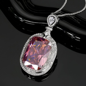 Bulk Order Copper Big Cushion Cut Cubic Zirconia Premium Jewelry Retro <b>Pink</b> Dried Rose Pendant <b>Necklace</b> for Women Festival Gift - Product Image 3