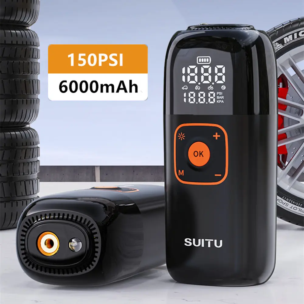 150 PSI 24L/min Portable Air Compressor 6000mAh DC 12V Cordless Tyre Inflator for Vehicle Motorcycle Bicycle