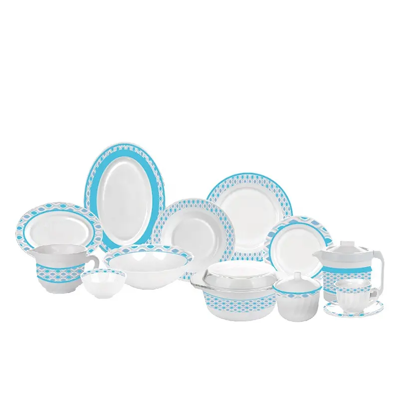Wholesale 58pcs opal glass tableware set luxury glass bowl plate dinnerware set custom heat resistant opal glassware dinner set