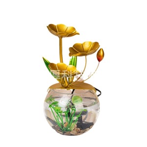 Aquarium décoratif créatif avec fleurs dorées, bassin d'eau en verre, humidificateur électrique pour bureau, cadeau - Product Image 1