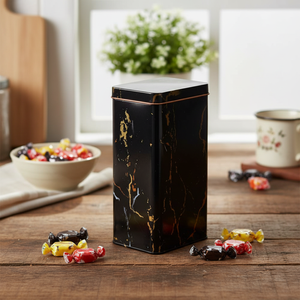 1.3L Slip Lid Marble <b>Black</b> Rectangular Metal Tinplate <b>Box</b> 75x100x190mm Food Grade Recyclable Embossed Logo for Candy Packing - Product Image 3
