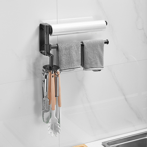 מודרני מתלה מתלה מגבת מטבח שחור מתקפל בר ווים לתליית מגבות מטבח ביתי - Product Image 4