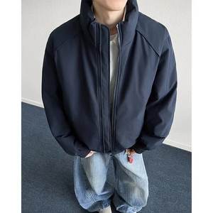 Jas Hujan Pria Kerah Pendek Warna Abu-Abu Tua Model Lurus Gaya Amerika Bahan Poliester Tahan Air untuk Musim Gugur - Product Image 5