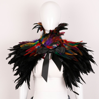 Châle gothique en plumes naturelles à col haut avec nœud en ruban noir pour accessoires de costume d'Halloween, de carnaval ou de mascarade