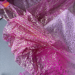 Thời Trang Mới Vàng Leopard Mô Hình Lá In Mềm Polyester Lưới Vải Tăng Long Lanh Màu Đỏ Vải Tuyn Vải Cho Đám Cưới Của Cô Gái Dresses - Product Image 5