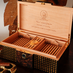 Khóa Vân Tay Điện Tử Guevara Thiết Kế Mới Quy Trình Sơn Đàn Piano Humidor Xì Gà Hộp Gỗ Tuyết Tùng