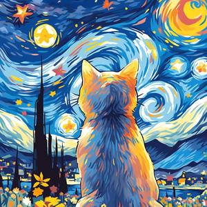 Peinture à l'huile numérique DIY Star Cat, vente en gros d'usine, fleurs et paysages inspirés de <span class=keywords><strong>Van</strong></span> <span class=keywords><strong>Gogh</strong></span>, art décoratif peint à la main - Product Image 6
