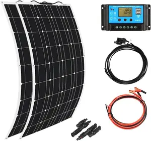 200 Watt 18Volt 12V 100W Bluetooth Waterproof PWM Controller Flexible Mono Solar Panel Kit RV Solar System