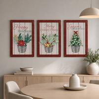 Ensemble d'art mural rustique imprimé Noël, cadre en MDF, pour salon, décoration de maison de vacances – Choix Premium