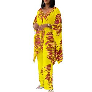 Mode sexy femmes vêtements mode ample <span class=keywords><strong>grande</strong></span> <span class=keywords><strong>taille</strong></span> imprimé col en v haut large jambe pantalon costume - Product Image 3