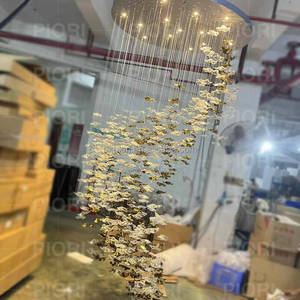 Đèn chùm Project <span class=keywords><strong>Chandelier</strong></span> màu trắng vàng, hình lá, kiểu hiện đại, lớn, dành cho cầu thang, làm thủ công bằng thủy tinh thổi, thiết kế nghệ thuật. - Product Image 2