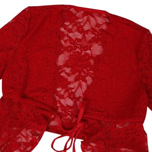 Completo <span class=keywords><strong>Sexy</strong></span> da Donna in Pizzo a Due Pezzi: Top Corto Trasparente a Maniche Lunghe e Pantaloni a Zampa, Set Coordinato Trasparente - Product Image 6