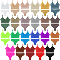 Ensemble soutien-gorge sans armatures et string sans couture pour femme, haute élasticité, minimisant le buste, confortable, fin, style cami bralette - Grande Vente