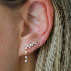 CANNER Pendientes Ear Climbers de Plata de Ley 925 con Zirconia en Racimo y Cadena de Tenis, Tipo Cuff Crawler, para Niñas - Product Image 6