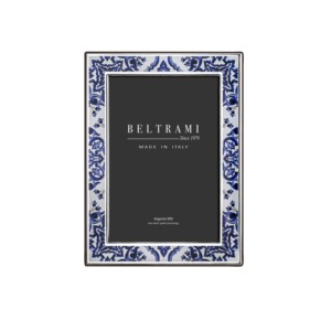 Beltrami Photo <b>Frame</b> 4x6 Silver Plated Enamel Maiolica Blue <b>White</b> Made In Italy - Product Image 1
