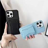 Étui de téléphone QY Fashion simple en TPU+PU avec protection d'appareil photo, antichoc, porte-cartes et support pour 17/16/15/14/13/12/11 Pro Max (plusieurs couleurs)