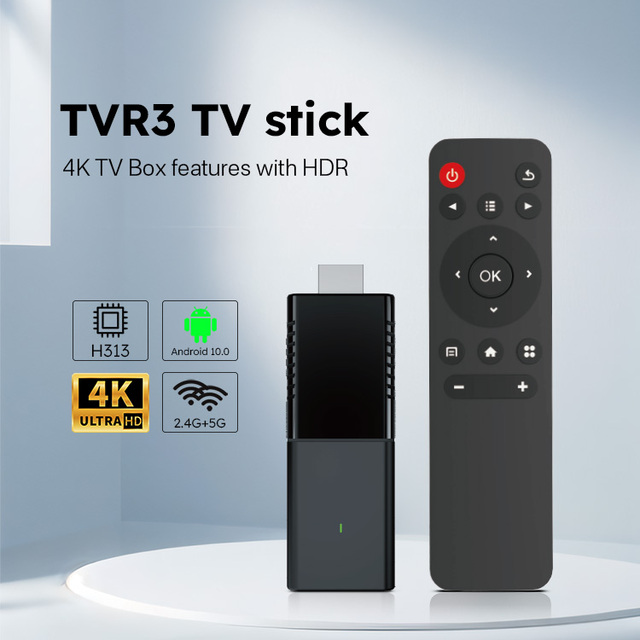 2026 New Arrival TVR3 Smart TV Stick Android 10 Allwinner H313 Chip 1GB+8GB Dual WiFi BT 4K Tv Stick