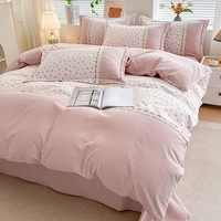 Ensemble de literie en polyester 5 pièces avec housse de couette, drap-housse et patchwork brodé