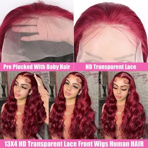 30 Inch 99J Burgundy Body Wave 13x6 HD Transparent Lace Front <strong>Wigs</strong> Human Hair <strong>Red</strong> Wine Glueless Human Hair <strong>Wig</strong> Wholesale Price - Product Image 3