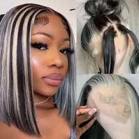 Eli Hair Highlight Bob 13*4 Gris Avec Couleur Noire Cheveux Vierges Brésiliens Top Qualité Cheveux Humains Avant de Lacet Perruques Pour Les Femmes Noires