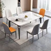 Ensemble de salle à manger rectangulaire en pierre frittée, 4 places, chaises rembourrées de style mixte, mobilier de maison, design moderne, plateau en dalle de roche