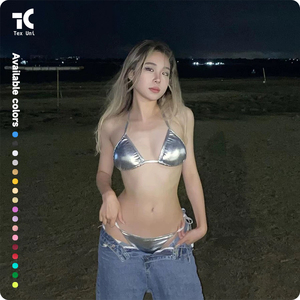 Instagram 2024 Bikini Lace-Up Split Three-point Swimsuit Two-Piece Set Triangle Sexy String Hanging Shiny Sexy <strong>Bandeau</strong> <strong>Tankinis</strong> - Product Image 4