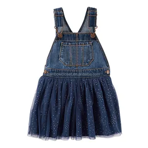 Fashionable Solid Color Lace Denim Skirt for Children Toddler Baby Kids Casual Frock Dress for Girls 2-7 Years Plus Size