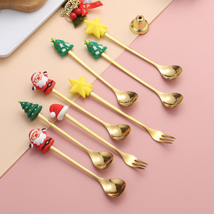 Christmas tableware stainless steel spoon fork creative coffee mixing spoon dessert spoon fork gift set - Product Image 3
