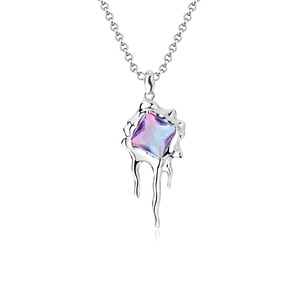 Collier en pierre de Tourmaline pour femmes, carré, argent, violet, pendentif pour dames, chaîne Stan Lariat, collier coréen personnalisé, tendance, S925, <span class=keywords><strong>2022</strong></span> - Product Image 1