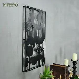 IVYDECO New Product Rectangle Black Metal Wall Decor Unique For Home Designer Wrought Iron Laser Cutting 3d Wall Art Wall Decor