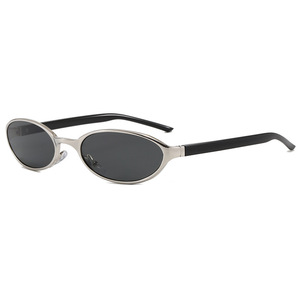 Gm Simple Metal <b>Thin</b> Frame <b>Sunglasses</b> For Women Silver Oval Stainless Steel UV380 Class 2 Sunshades Ac Lens Fashionable - Product Image 2