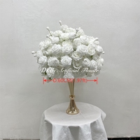 Dekorasi Bunga Pernikahan DKB Romantis, Bola Bunga Putih Beige Besar, Centerpiece Bola Bunga Mawar Sutra