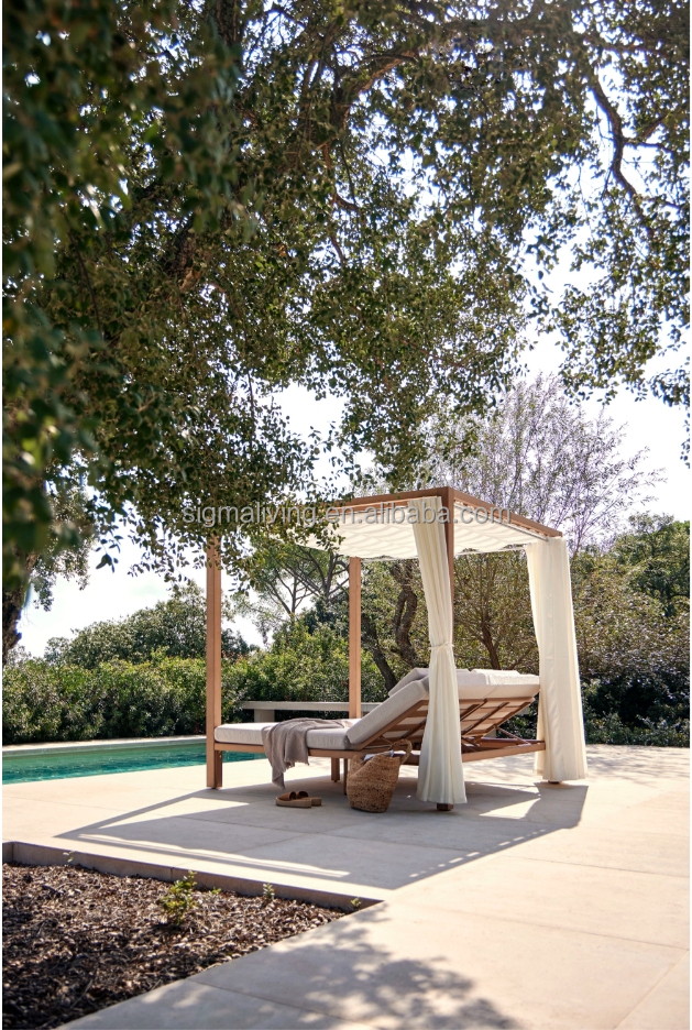Patio Outdoor Lounge Furniture for Garden Beach Pool Modern Style Teak Daybed Waterproof
