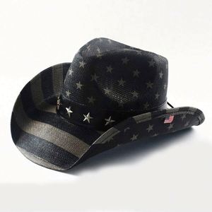 High Quality Bulk Men's Paper <b>Straw</b> Cowboy Hat <b>Straw</b> Hat Roll up Brim Sombreros Us Flag Western Cowboy Hat - Product Image 3