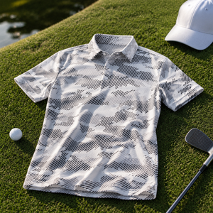 Polo de golf pour homme, blanc, camouflage, manches courtes, séchage rapide, respirant, extensible, vêtements de sport décontractés, pour le golf en plein air, en stock - Product Image 1