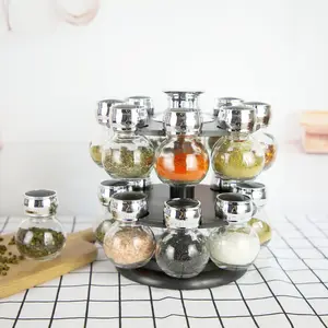 16pcs Rotating Round Container Barbecue Pot Seasoning Jar Kitchenware Spice Sealed Glass Storage Jars