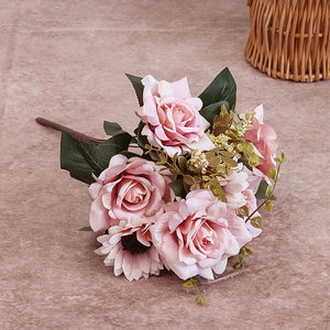 Ramo de Flores Artificiales de Hibisco, Rosa y Girasol, Estilo Europeo, Lujo Ligero, Flores de Seda para Decoración de Restaurantes y Tiendas, Arte Floral - Product Image 5