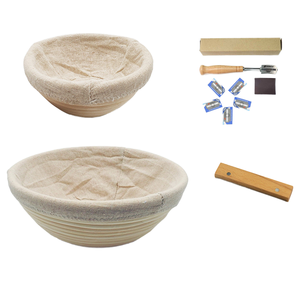10-Inch <b>Round</b> Oval Rattan Bread Making Kit for Sourdough Bread Baking Clean <b>Brush</b> Supplies - Product Image 1