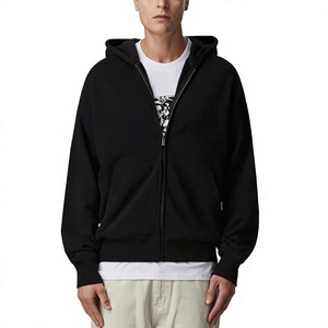 Sweat-shirts à capuche pour hommes en gros, haute qualité 380 GSM, personnalisables OEM, coupe oversize et carrée, en molleton brossé 100% coton, avec fermeture éclair intégrale - Product Image 3