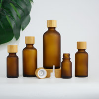 Botol Minyak Esensial Kaca Amber Matte Mewah Grosir 5-100ml, Bentuk Bulat dengan Tutup Bambu, Botol Minyak Esensial Perawatan Kulit