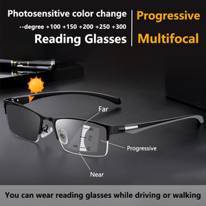<span class=keywords><strong>Lunettes</strong></span> <span class=keywords><strong>de</strong></span> <span class=keywords><strong>presbytie</strong></span> progressives multifocales photochromiques pour hommes avec monture carrée anti-lumière bleue, monture en métal - Product Image 2
